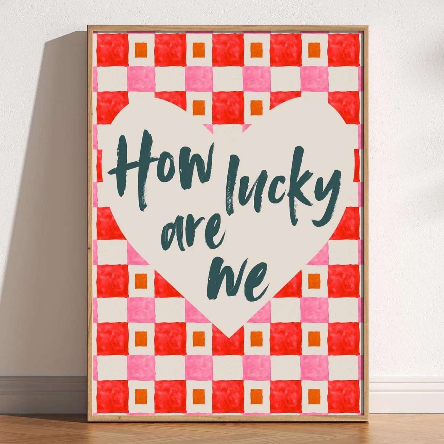 How Lucky Are We Retro Checkerboard Quote Art Print