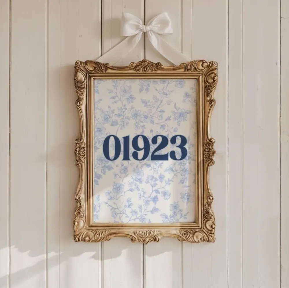Custom Zip Code Chinoiserie Art Print, Preppy Dorm Decor