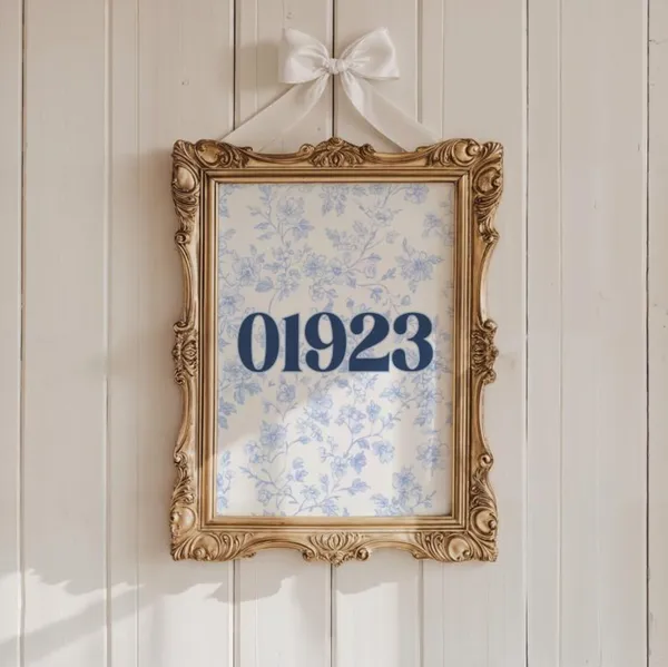 Custom Zip Code Chinoiserie Art Print, Preppy Dorm Decor