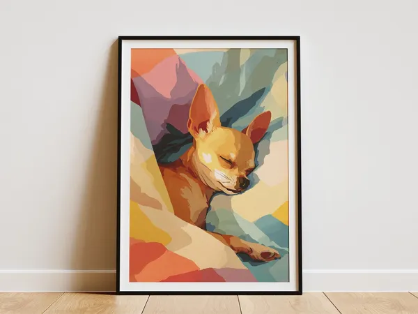 Chihuahua Dog Sleeping, Matisse-Style Abstract Art Print