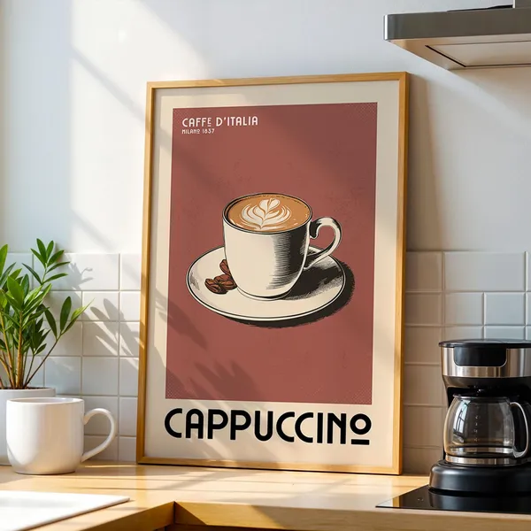 Cappuccino Coffee Poster, Vintage Kitchen Art Print