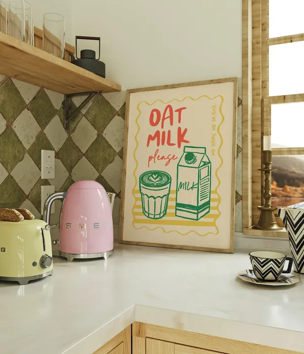 Oat Milk Please Funny Vegan Kitchen Poster