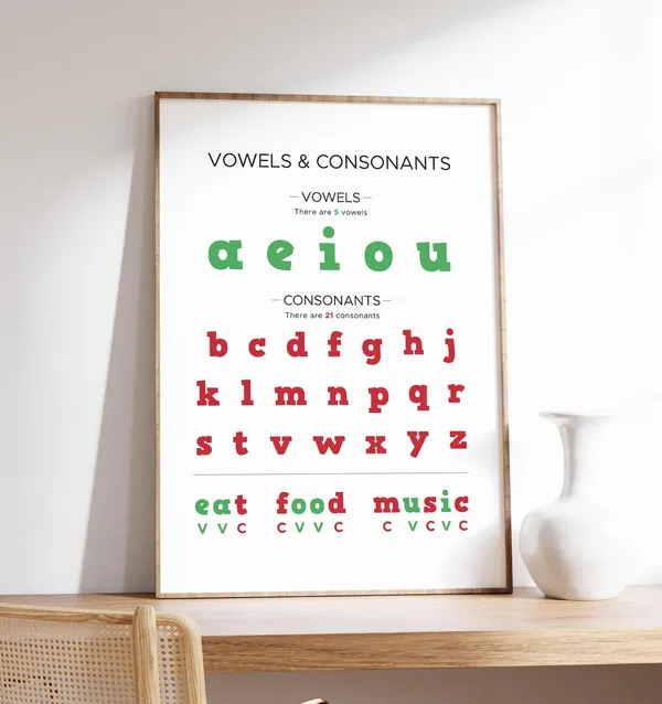 Vowels and Consonants Chart, Phonics Poster