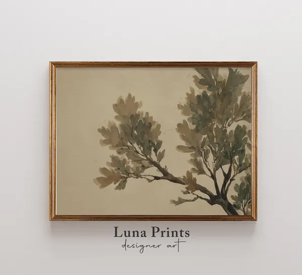 Neutral Tree Painting, Vintage Autumn Botanical Print