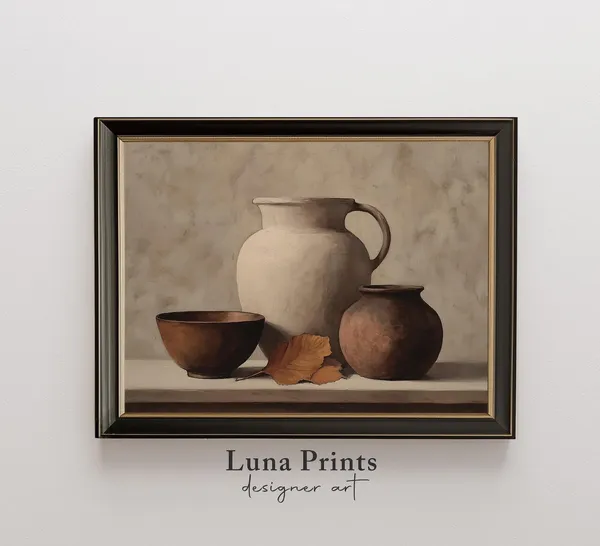 Neutral Fall Still Life Art Print, Rustic Autumn