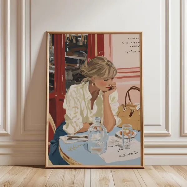 Vintage Parisian Woman Portrait, Romantic Retro Art Print