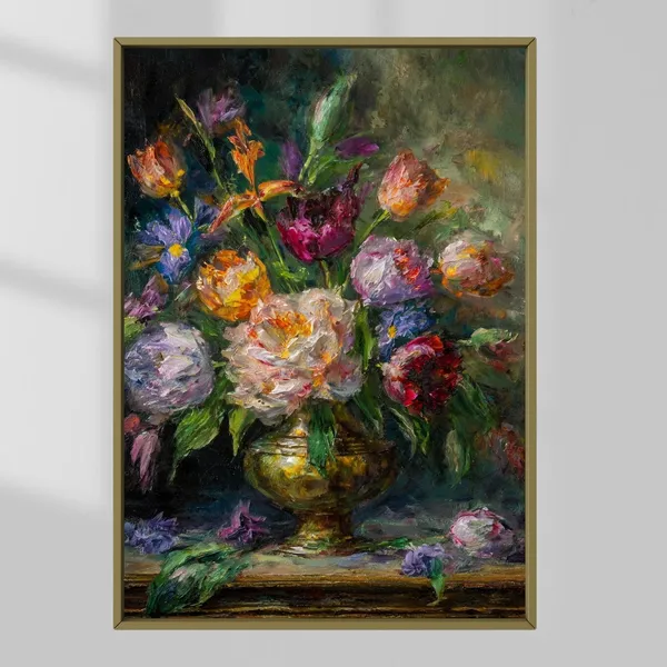Vintage Floral Still Life Art Print, Tulip Peony