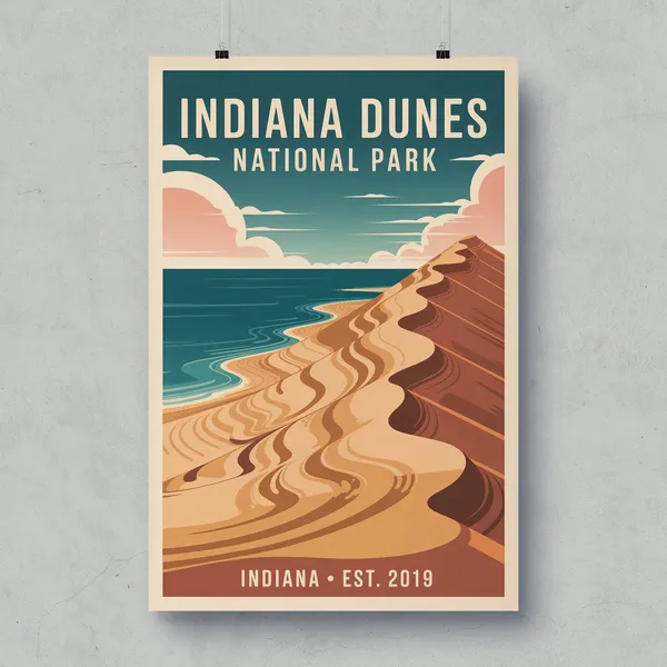 Indiana Dunes National Park Retro Travel Poster