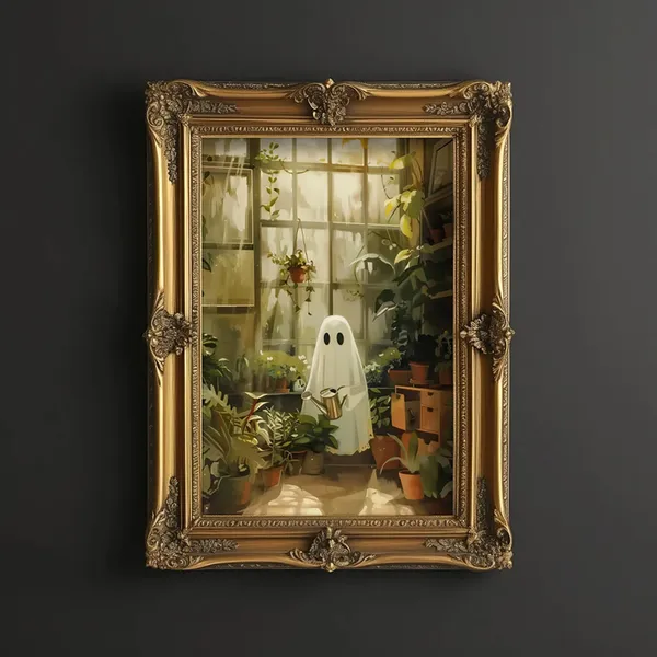 Halloween Cute Watering Plants Greenhouse Art Print