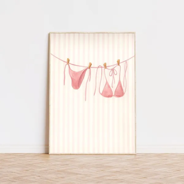 Pink Bikini Print, Coastal Preppy Wall Art
