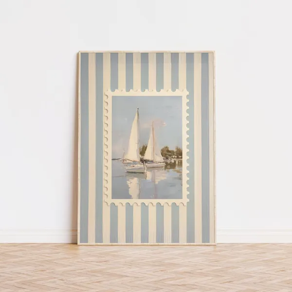 Sailing Striped Poster, Coastal Living Room Art Print