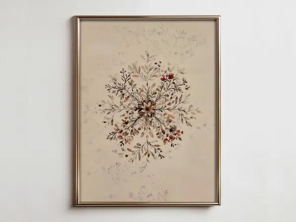Watercolor Floral Snowflake Art Print, Winter Decor