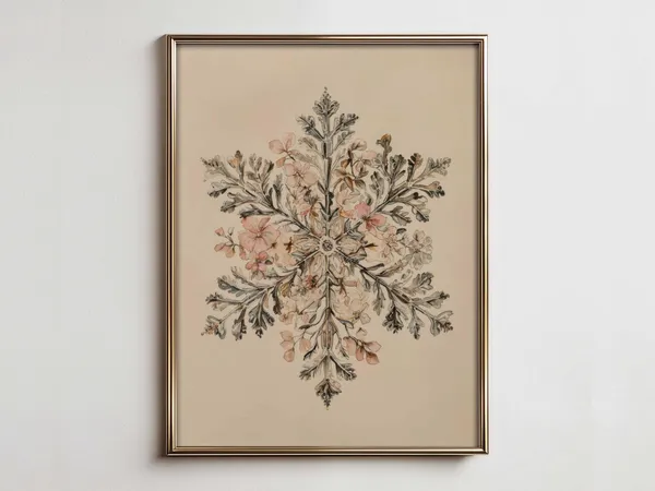 Watercolor Snowflake Scandinavian Christmas Art Print