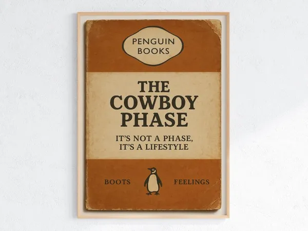 Cowboy Penguin Book Parody Poster, Western Wall Art