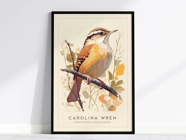 Carolina Wren Audubon-Style Songbird Art Print