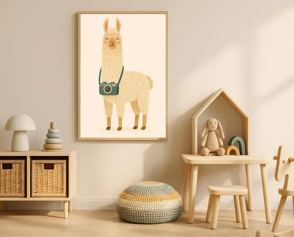 Photographer Llama Nursery Art Print, Kids Wall Decor