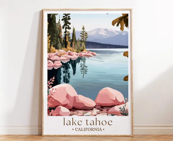 Lake Tahoe Mountain Poster, West Coast Scenic Art Print