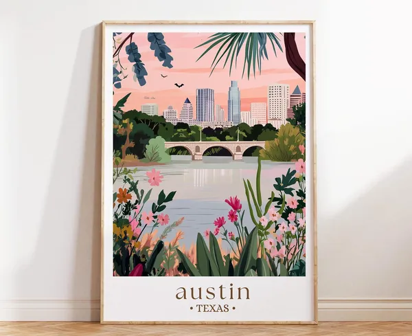 Austin Texas Illustrated Capitol City Travel Poster