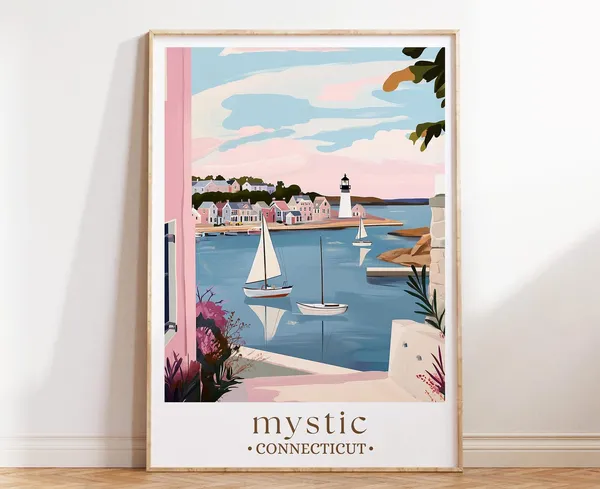 Mystic Connecticut Nautical Travel Poster, New England
