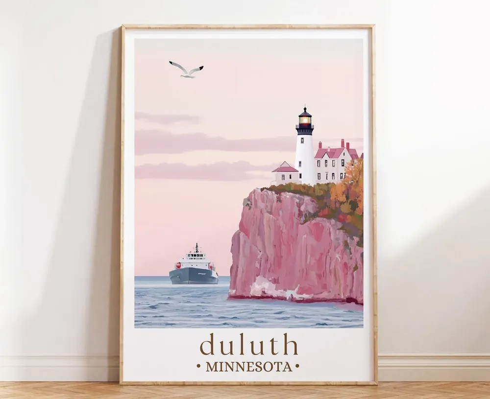 Duluth Lighthouse Travel Poster, Minnesota Lakefront