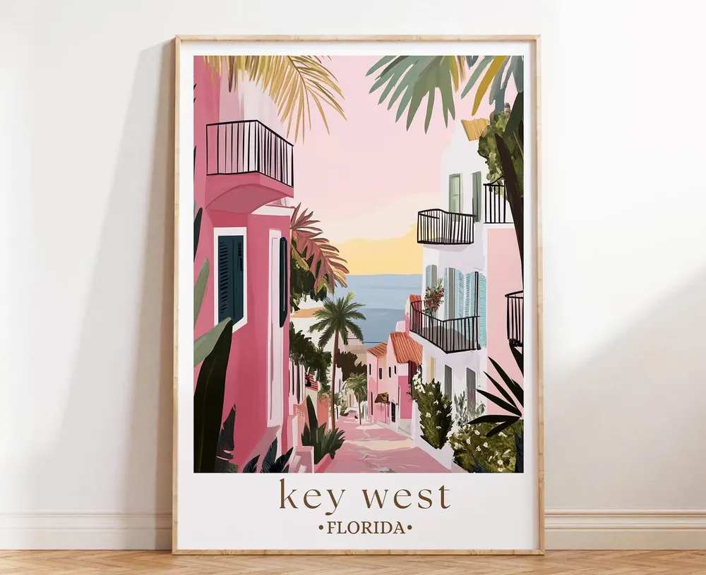 Key West Florida Travel Poster, Tropical Island Print