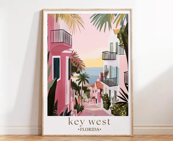 Key West Florida Travel Poster, Tropical Island Print
