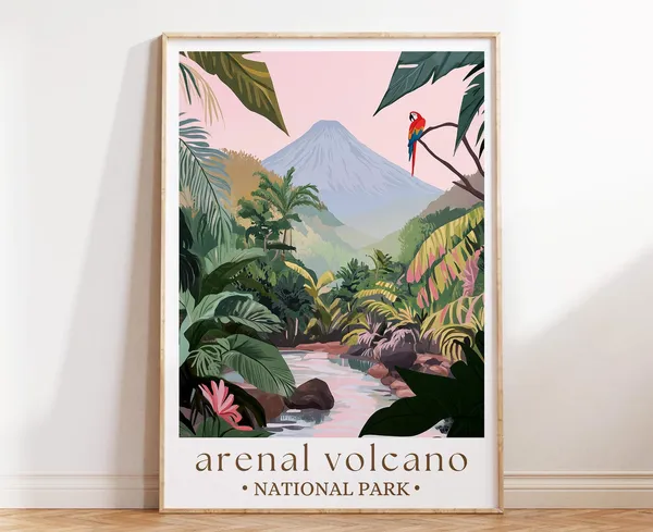 Arenal Volcano Costa Rica Travel Poster Art Print