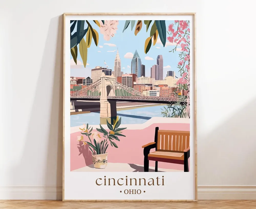Cincinnati Ohio Travel Poster, Midwest Art Print
