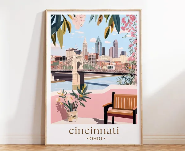 Cincinnati Ohio Travel Poster, Midwest Art Print