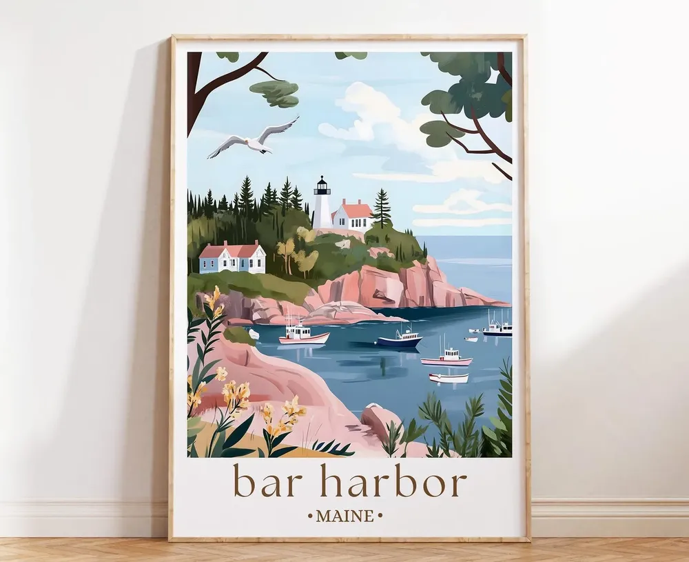 Bar Harbor Maine Coastal Travel Poster, Acadia