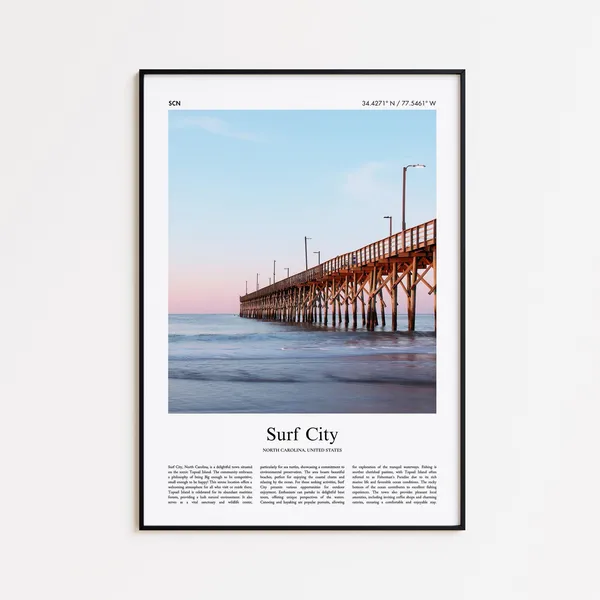 Surf City Color Print, North Carolina Travel Poster