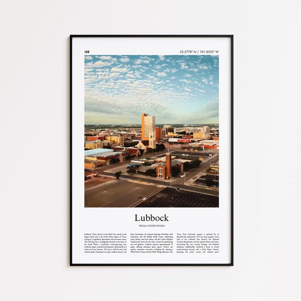 Lubbock Travel Poster, Minimal City Art Print