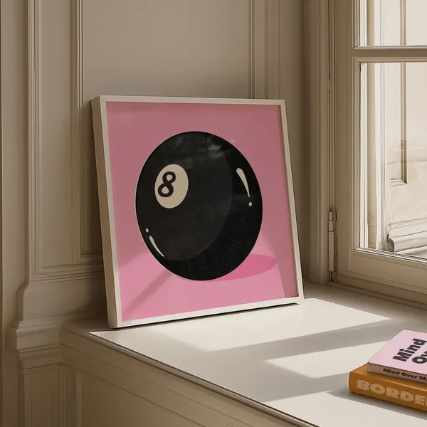 Pink Black Pool Ball Retro Lucky 8 Art Print