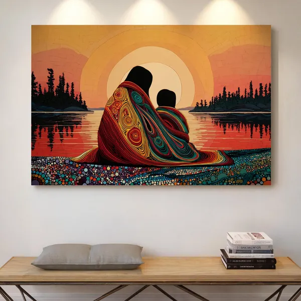 Mother And Child At Sunset Art Print, Indigenous Style