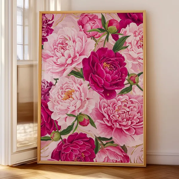 Pink Peonies Print, Modern Colorful Floral Art