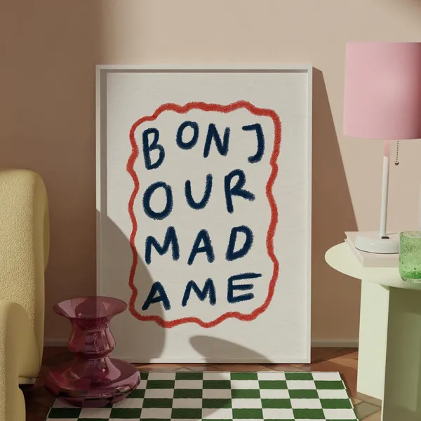 Bonjour Madame Handdrawn French Art Print, Europe