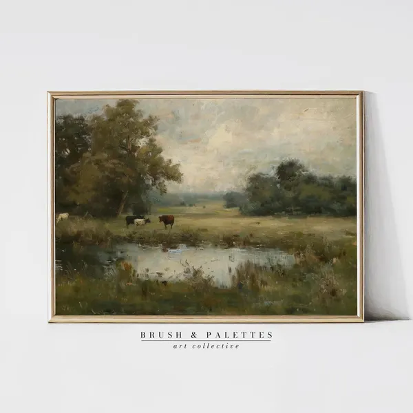 Pastoral Cattle Landscape Vintage Farm Scene Art Print