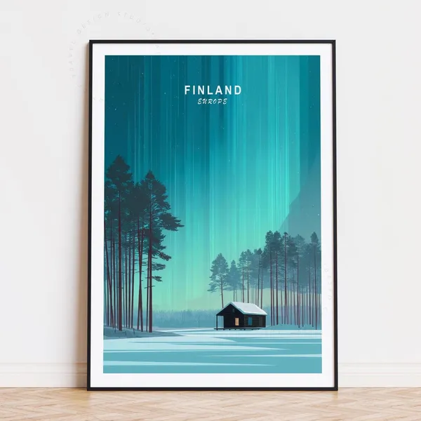 Finland Travel Poster, Minimalist Cityscape Art Print