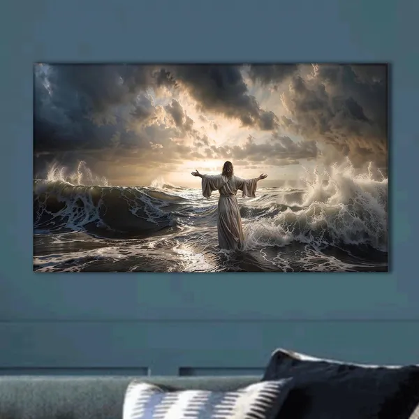 Spiritual Ocean Art Print, Religious Stormy Sea