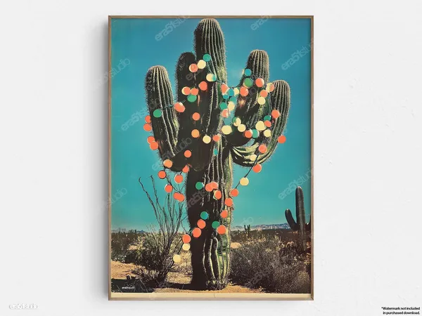 Cactus Holiday Lights, Mid-Century Minimalist Art Print