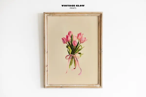 Coquette Tulip Bouquet, Pink Y2K Floral Art Print