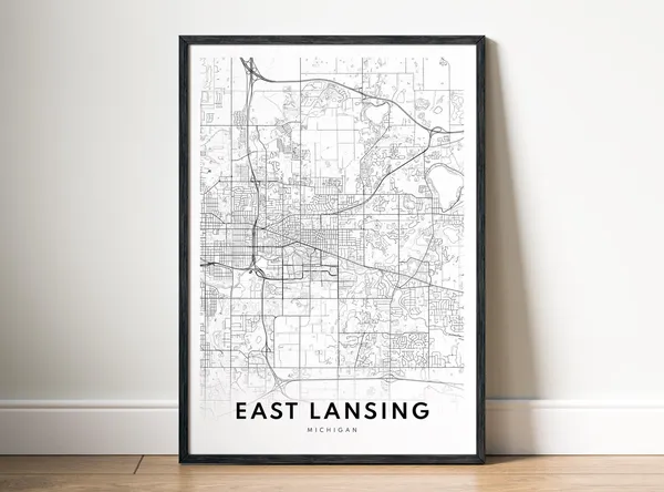 East Lansing City Map Poster, Minimalist Decor Art