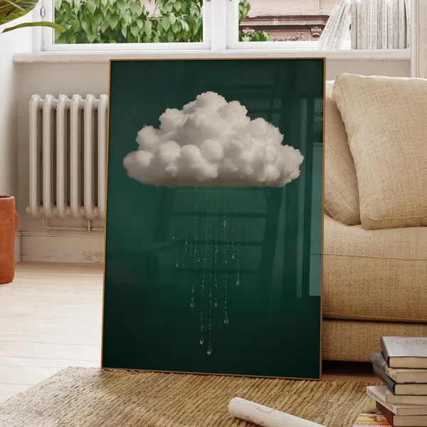 Emerald Green Cloud Art Print, Abstract Minimalist Decor