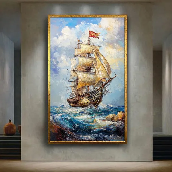 Vintage Tall Ship Sailing In Stormy Ocean Art Print