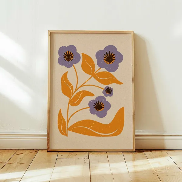 Abstract Retro Floral Print, Vintage Boho Decor