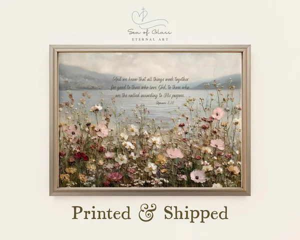Romans 8:28 Scripture Floral Coastal Landscape, Vintage