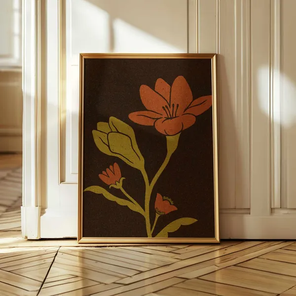 Moody Retro Floral Print, Vintage Botanical Art