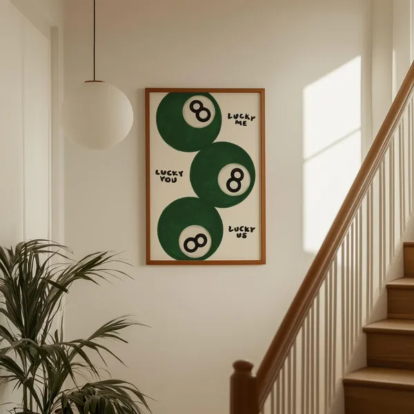 Lucky Me You Us 8 Ball Trio, Retro Art Print