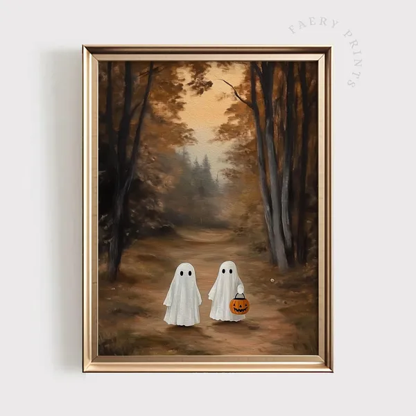 Ghosts in Autumn Landscape Halloween Art Print