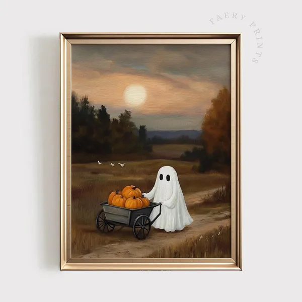 Pumpkin Patch Landscape Halloween Art Print